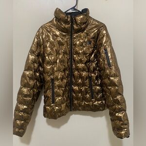 Womens The North Face metallic gold/black puffer